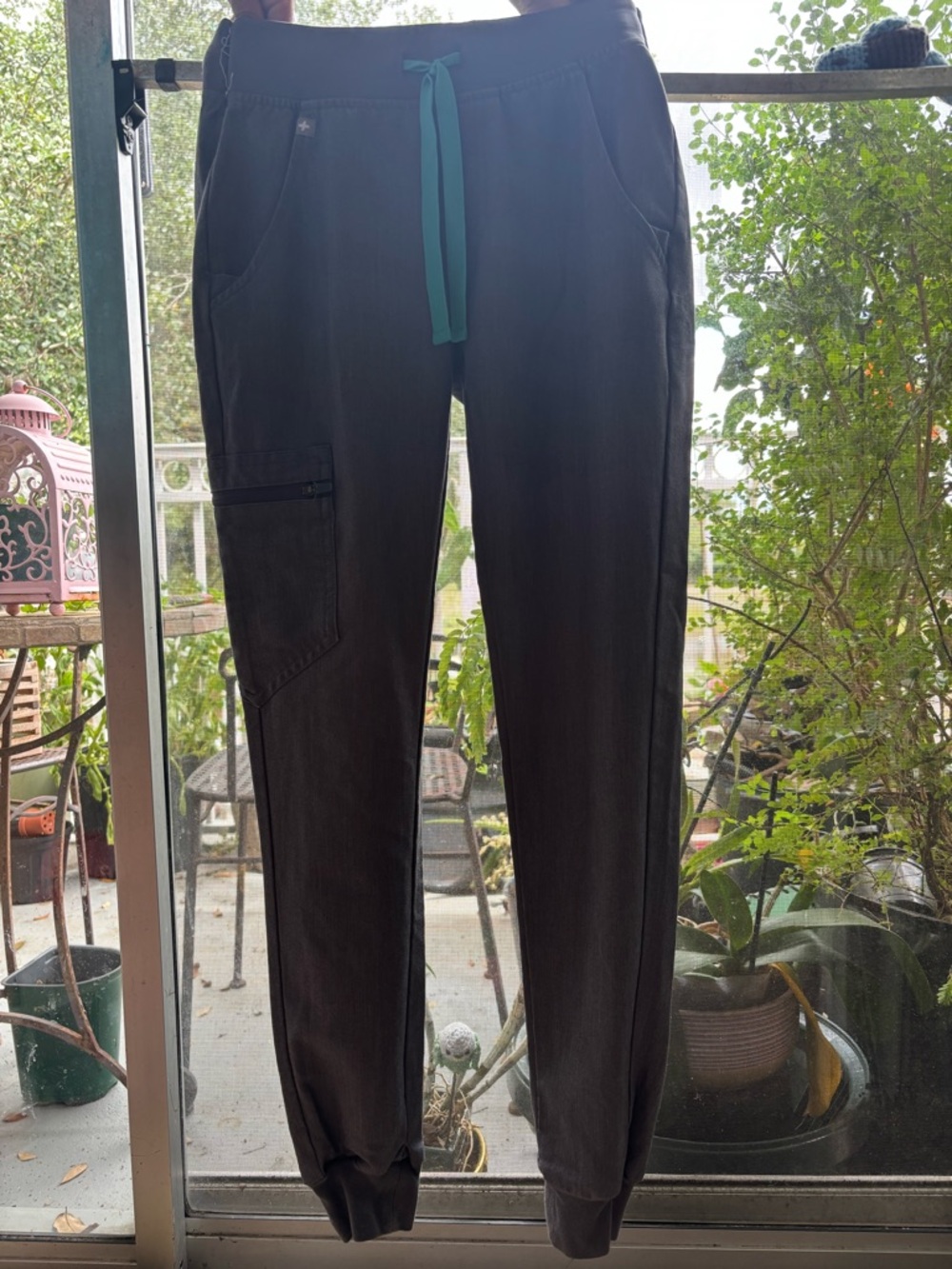 Woman’s grey XXS Jogger Pants with Teal Drawstring